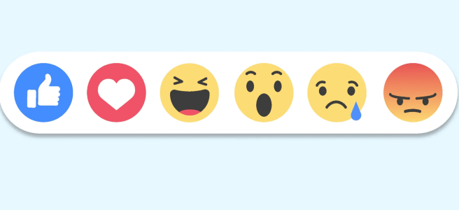 Reaction toolbar with thumbs up, heart, laughing, surprised, sad, and angry emojis.